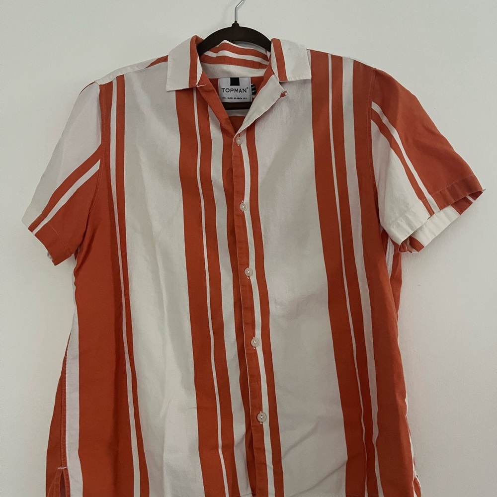 Topman Rust & White Striped Short Sleeve Shirt